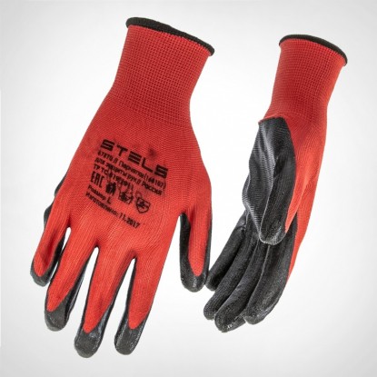 Перчатки полиэфирные с чёрным нитрильным покрытием, размер L, 15 класс вязки// Stels