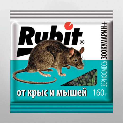 RUBIT зерносмесь от крыс и мышей "ЗООКУМАРИН+", пакет 160гр.